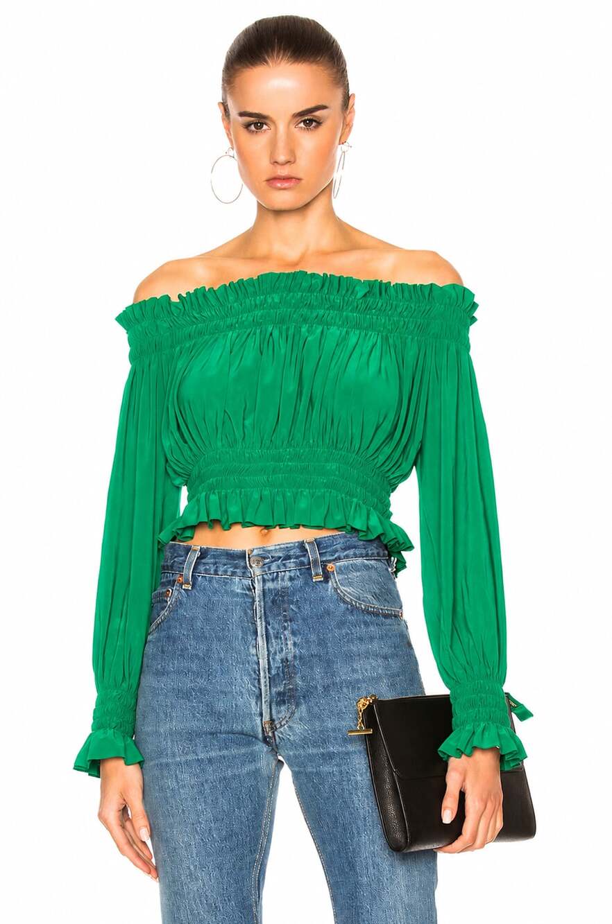 Norma Kamali Green Long Sleeve Peasant Crop Top XS